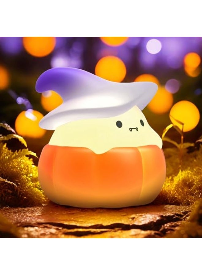 Cute Pumpkin Witch Night Light for Kids, Kawaii  Hat Wizard Lamps, 3 Level Dimmable Nursery Nightlight, Rechargeable Silicone Light Up, Cute Stuff Night Light for Baby Kids Teens (Purple Hat) - Image 1